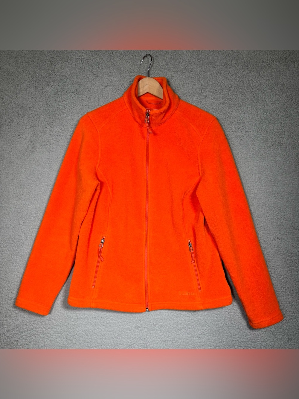 LL Bean Bright Orange Full Zip Fleece Jacket Womens Medium M Hiking Outdoors